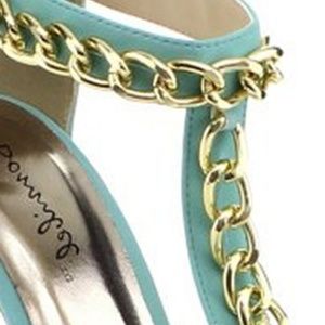 The Shoe Loft Shoes - Sophia Mint Chain T-Strap Platform Heels The Shoe Loft Shoes - Sophia Mint Chain T-Strap Platform Heels